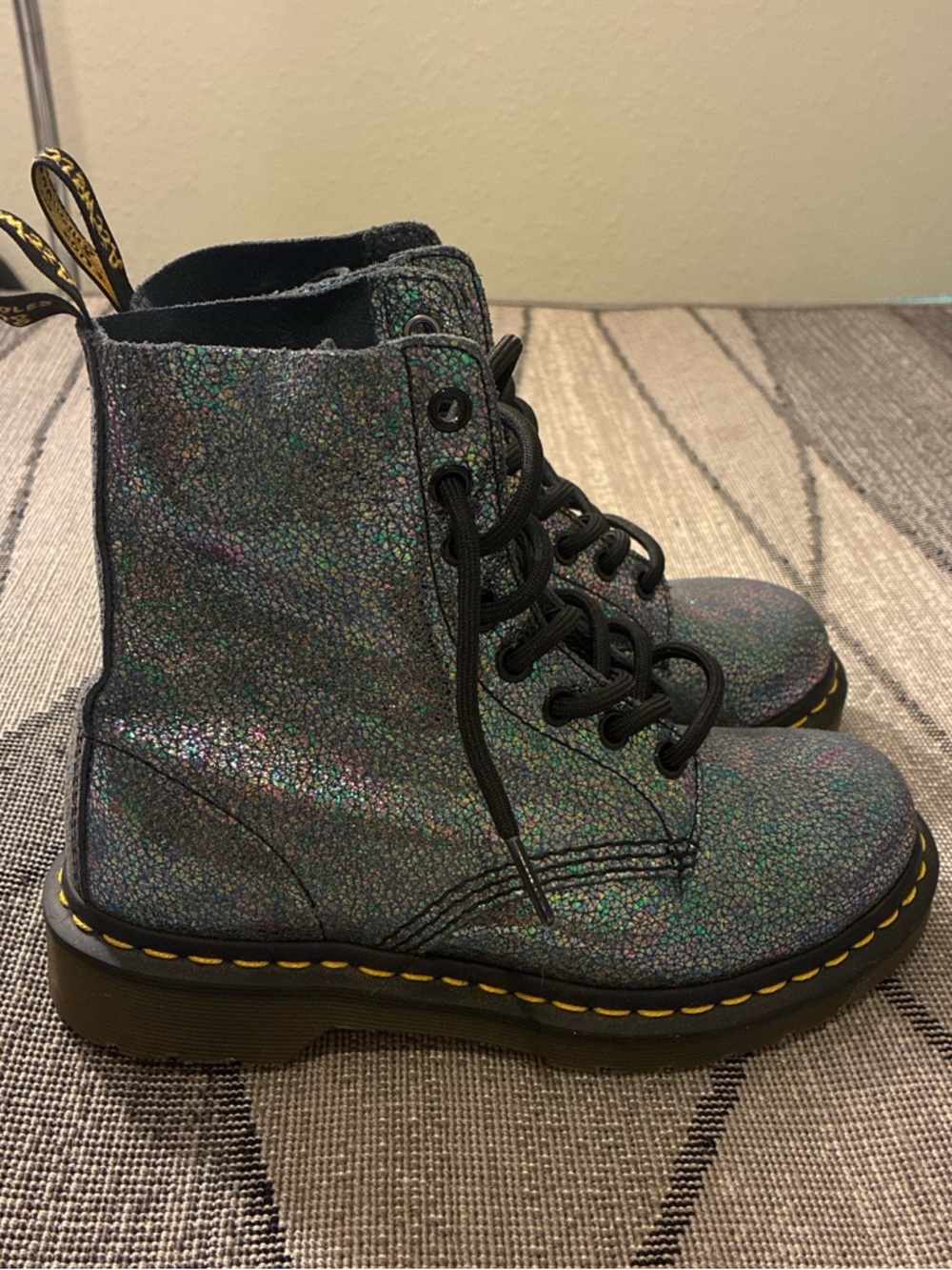 Dr. Martens Iridescent Glitter Combat Boots - Black Laces